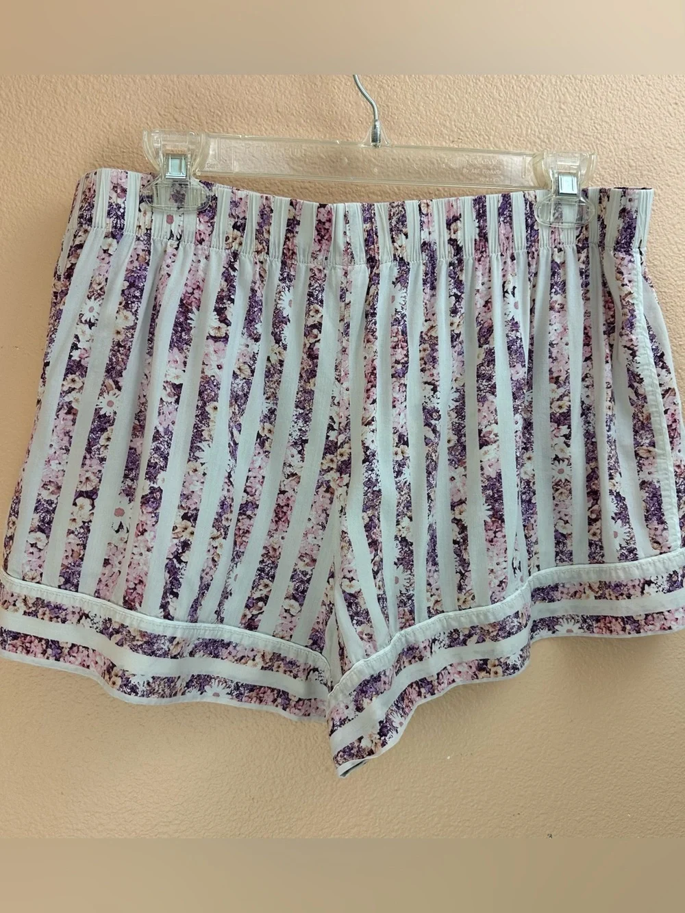 Victoria's Secret Floral Stripe Pajama Shorts Womens L Cotton Viscose Blend